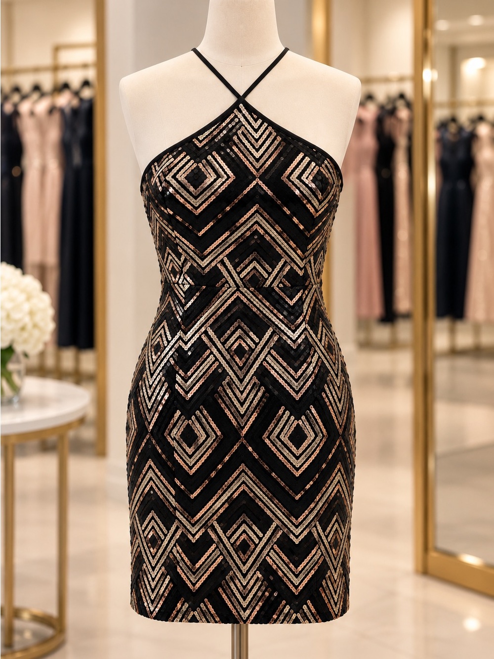 Black & Rose Gold Sequin Dress – Size 9 HOCO/Homecoming